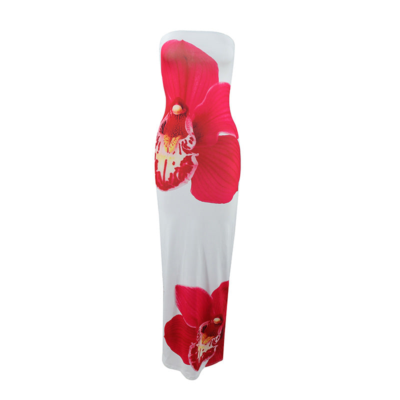 Womens Casual All-Match Fashionable Elegant Sexy Tube Dress Slim-Fit Long Dress