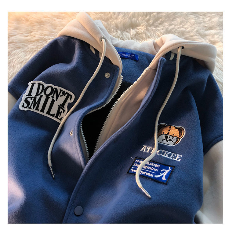 Hong Kong Style Retro Bear Hooded Jacket Loose And Chic