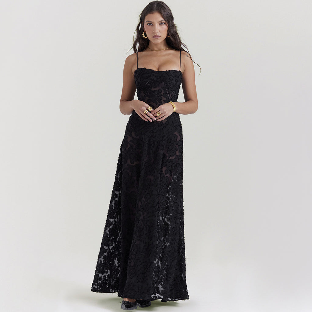 Lace Strapless Elegant Evening Dress | High Waist A-Line Gown Women