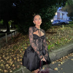 American Retro Autumn And Winter Style Led Lace Long-sleeved Black Dress