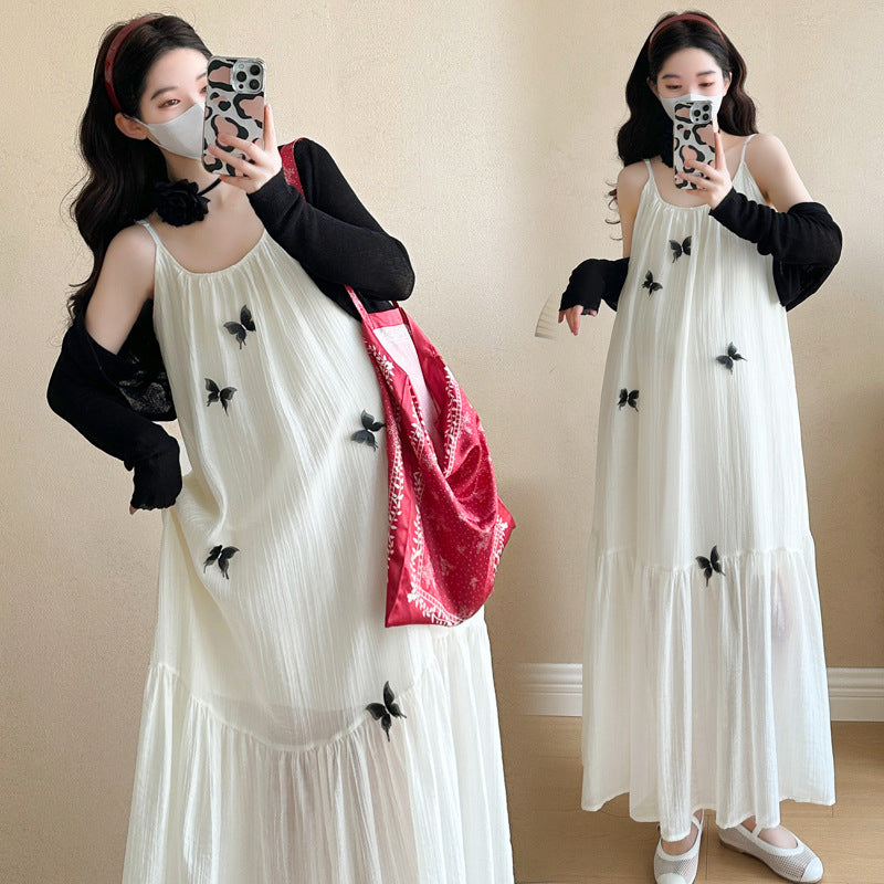 Fashionable Sweet 3D Butterfly Suspender Dress Sun-Protective Shirt Set