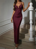 Women's Wine Red V-neck Dress Elegant French Style