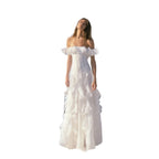 Seaside Vacation Style Suspender Skirt Yarn French Ruffled Beach Dress