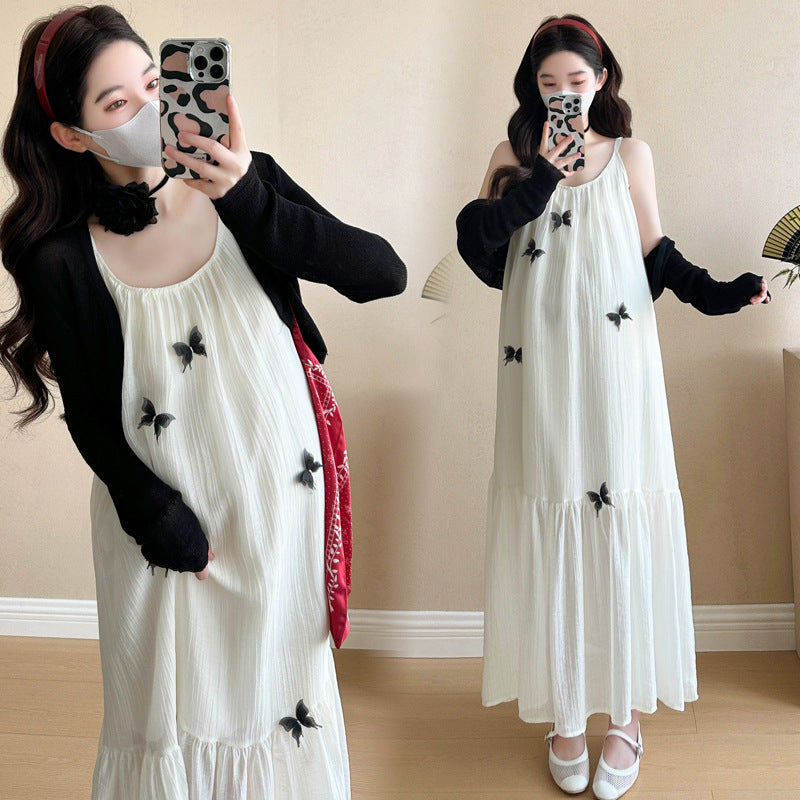 Fashionable Sweet 3D Butterfly Suspender Dress Sun-Protective Shirt Set