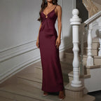 Women's Wine Red V-neck Dress Elegant French Style