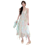 Sweet-style Floral Slip Dress And Lace Cardigan Two-piece Set