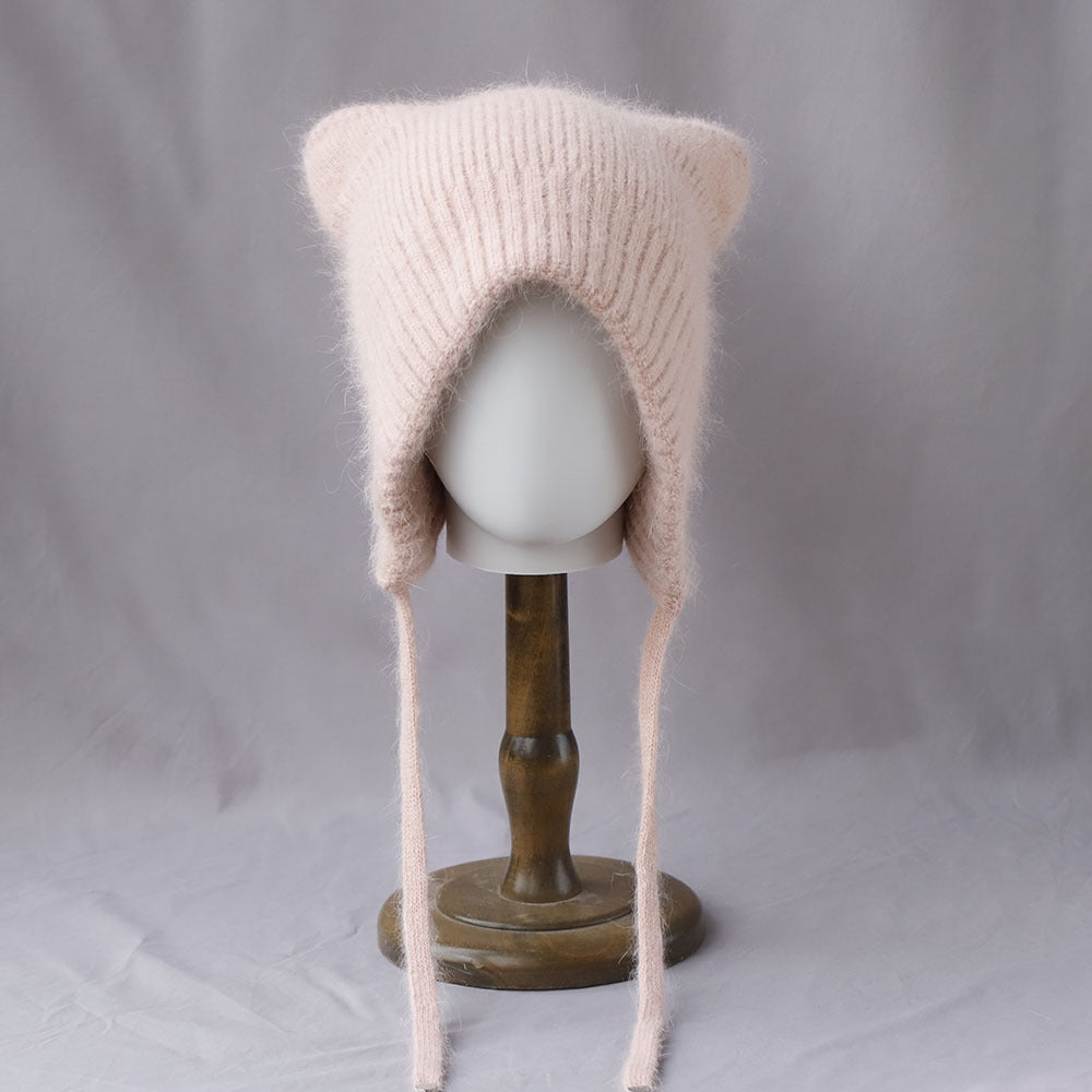 Winter High-quality Warm And Cute Cat Ear Rabbit Fur Knitted Hat