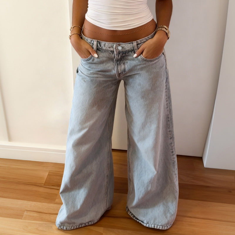 Minimalist Basic Washed DistressedLoose-fitting Straight-leg Pants