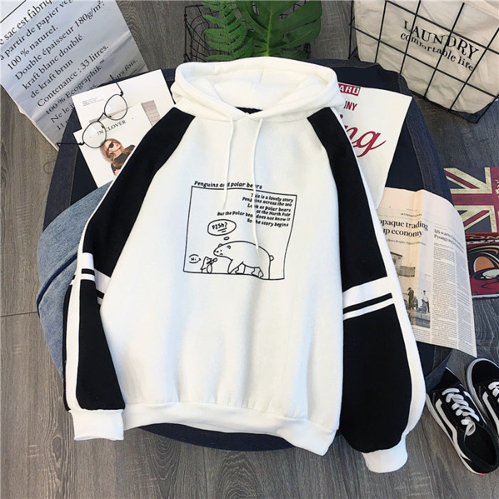 Fashion Casual Plus Velvet Thick Sweater Women's Hoodie Korean Students Loose Casual Color Matching Autumn And Winter Tops