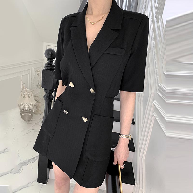 Suit Collar Chic Double-Breasted Back Hollow