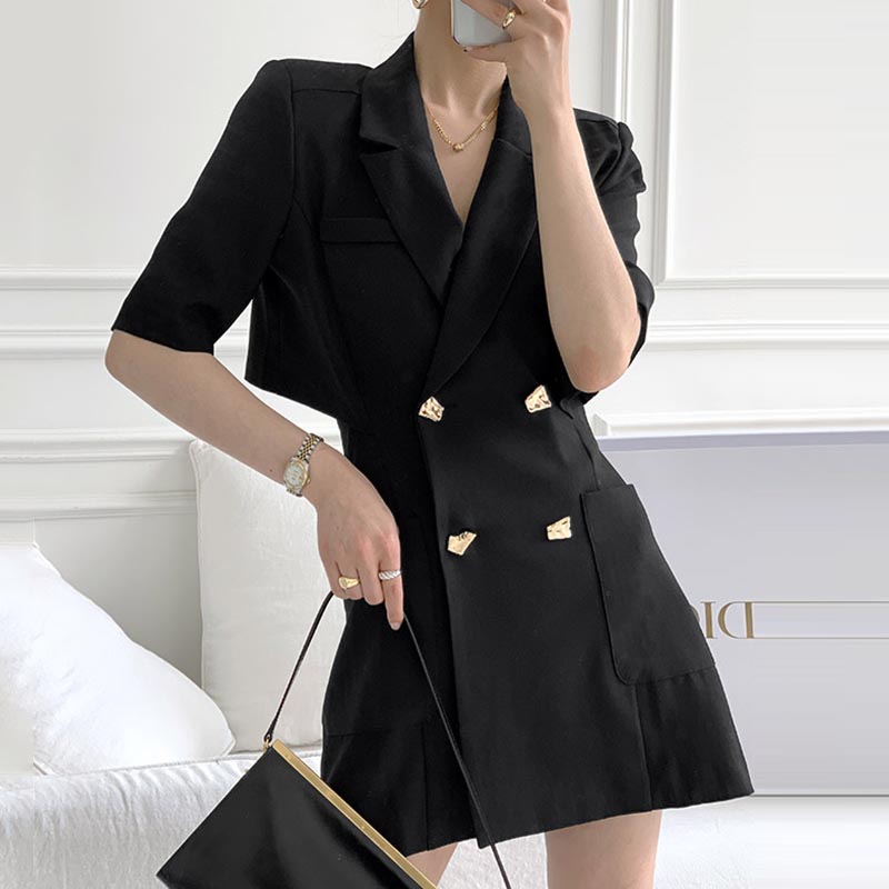 Suit Collar Chic Double-Breasted Back Hollow