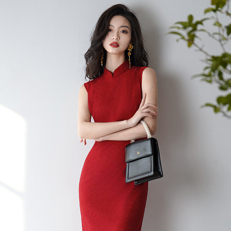 Chinese Red Simple Temperament Dress