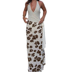 Fully Managed V-Neck Printed Patchwork Chic Long Dress
