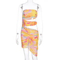 Summer Women's Printed Wear Beach Vacation Off-shoulder Tube Top Cinched Waist Hip Dress