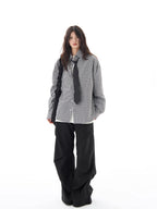 Black Plaid Shirt Long Sleeve Women Casual Loose Shirt Coat