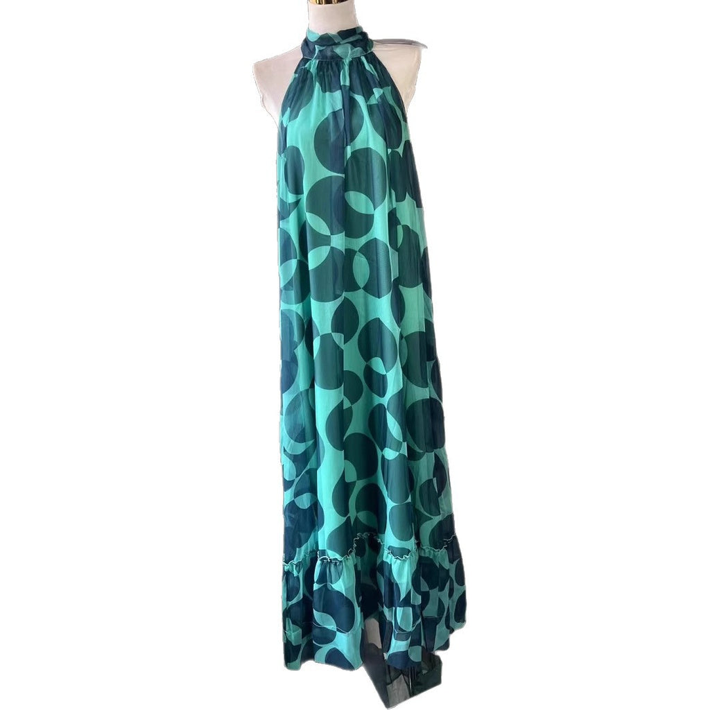 Back Beach Chiffon Vacation Print Dress