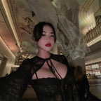 American Retro Autumn And Winter Style Led Lace Long-sleeved Black Dress