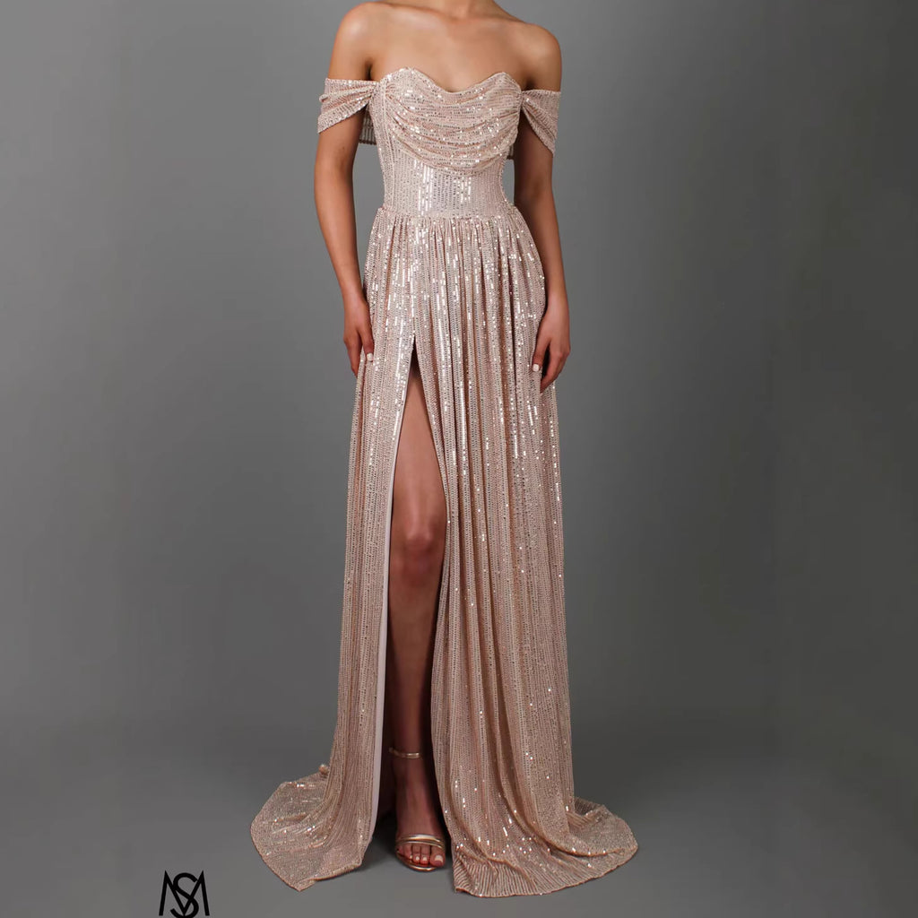 Sequin Slit Maxi Ball Gown | Strapless Prom Dress Women