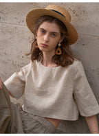 Loose-fitting Round-neck Mid-sleeve Summer Euro-American Crop Top