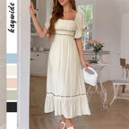 European And American Leisure Vacation Style Stringy Selvedge Short Sleeve Dress