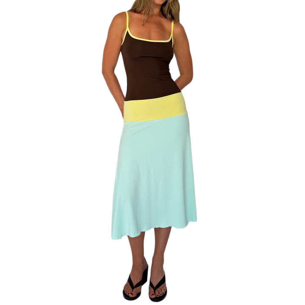 Strapless Low-cut Color-block Dress For Women
