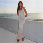 Hip-wrapped Round Neck Dress Knitted Vacation Style Beach Skirt