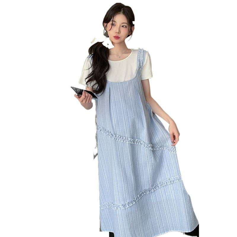 Sweet Korean-style Loose-fitting Figure-flattering Top And Vest Skirt Two-piece Set