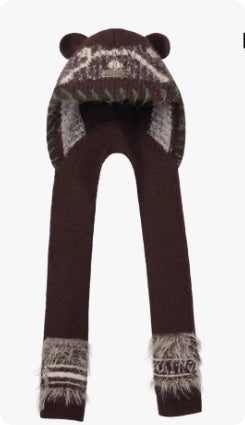 Cute Bear Ear-covering Knitted Hat For Women