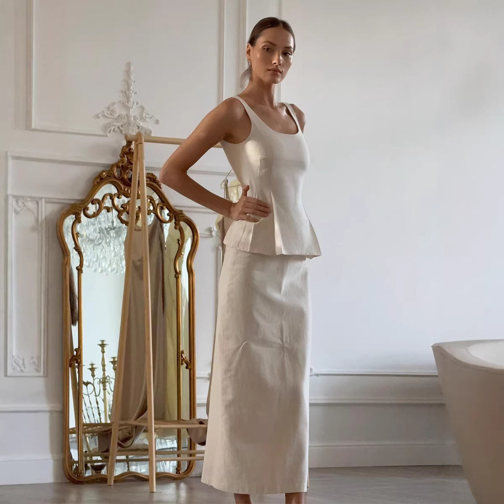 Strapless Waist-cinching Top And Fishtail Maxi Skirt Set