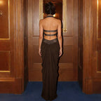 Sexy Cropped Halter Top And Pleated Bodycon Maxi Skirt Set