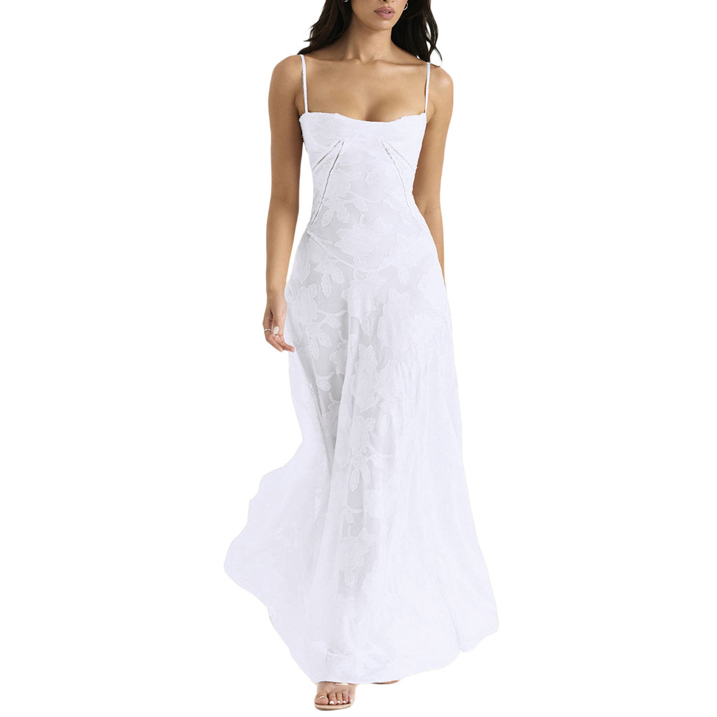 Lace Strapless Elegant Evening Dress | High Waist A-Line Gown Women