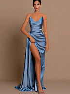 Satin Mermaid Prom Dress | V-Neck Long Ball Gown Formal Dress Women