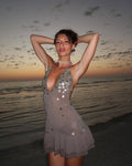 Halter Sequin Vacation Style Backless Waist Trimming Dress