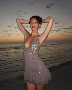 Halter Sequin Vacation Style Backless Waist Trimming Dress