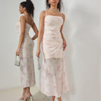 Sweet Printed Pleated Suspender Dress Vacation Style