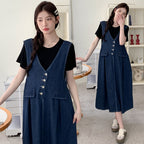 Plus-size Thin Denim Vest Skirt Base T-shirt Two-piece Set