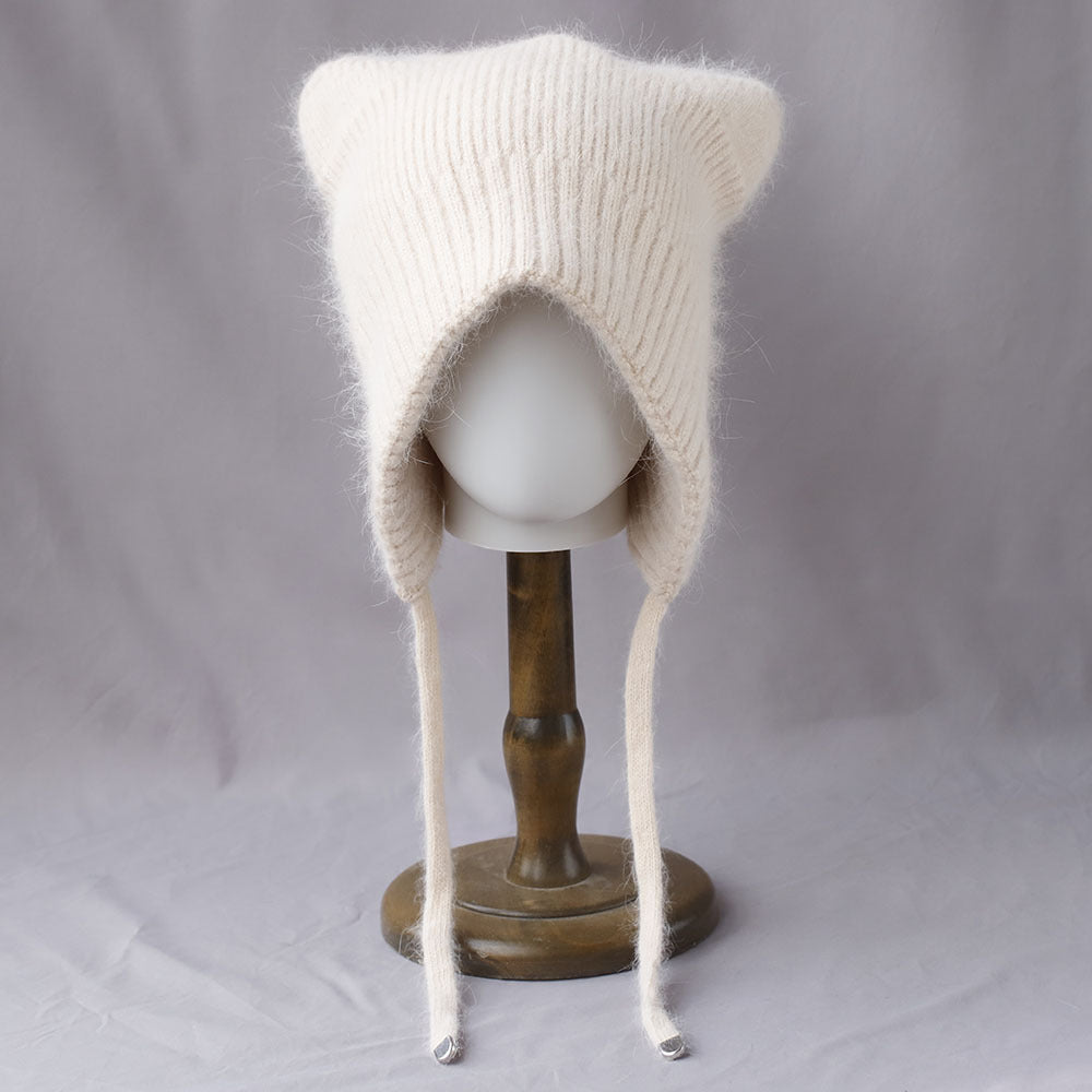 Winter High-quality Warm And Cute Cat Ear Rabbit Fur Knitted Hat