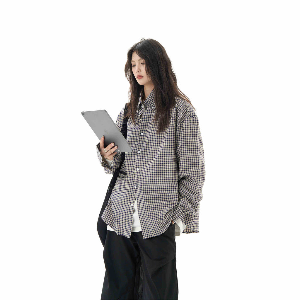 Black Plaid Shirt Long Sleeve Women Casual Loose Shirt Coat