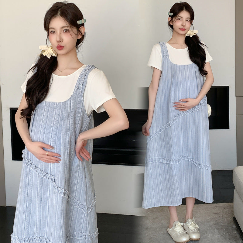 Sweet Korean-style Loose-fitting Figure-flattering Top And Vest Skirt Two-piece Set