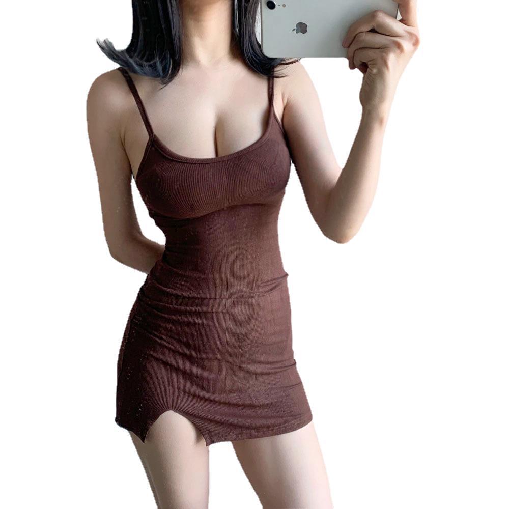 Women's Backless Waist-Cinching Slit Slip Dress