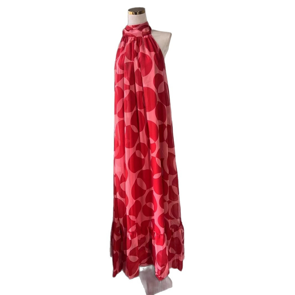 Back Beach Chiffon Vacation Print Dress