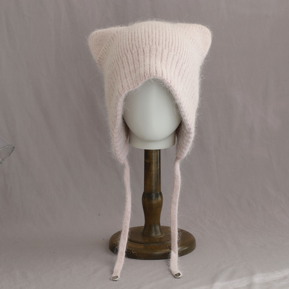 Winter High-quality Warm And Cute Cat Ear Rabbit Fur Knitted Hat