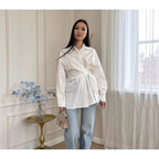 Turn-down Collar Single-breasted Tie-waist Slimming Shirt