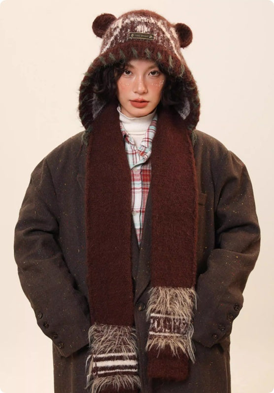 Cute Bear Ear-covering Knitted Hat For Women