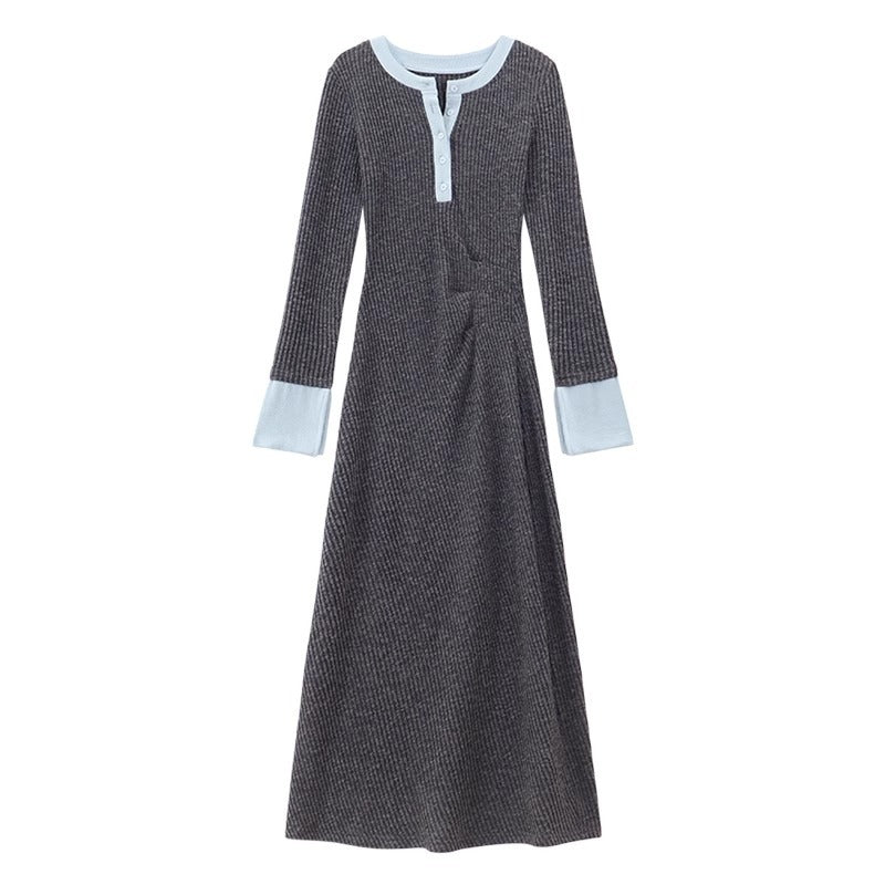 Womens Fashionable Slimming Patchwork Long-Sleeve Dress