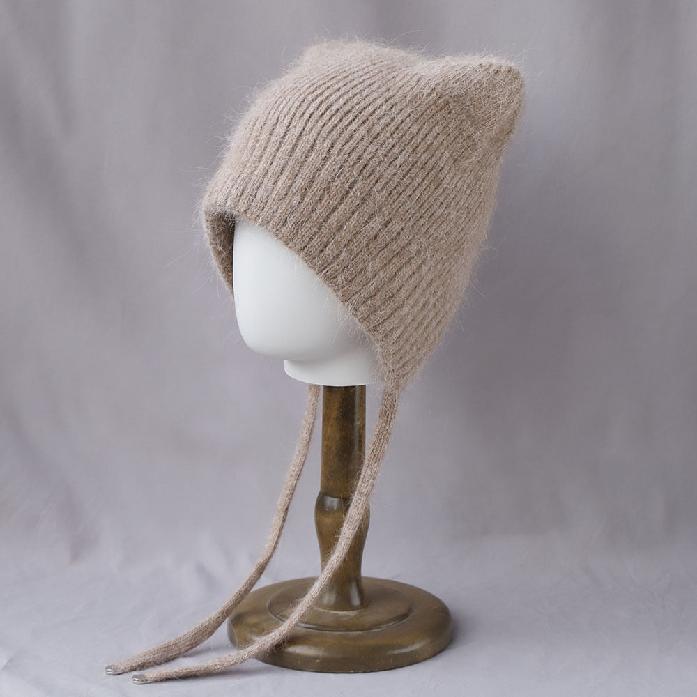 Winter High-quality Warm And Cute Cat Ear Rabbit Fur Knitted Hat
