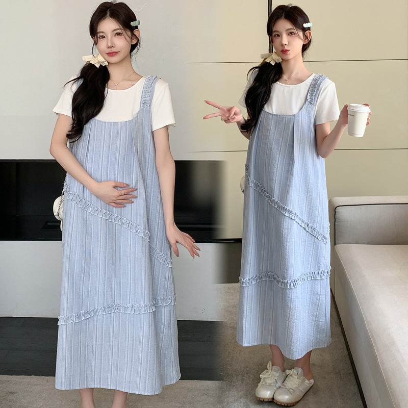 Sweet Korean-style Loose-fitting Figure-flattering Top And Vest Skirt Two-piece Set