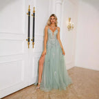 Lace-Up Dance Evening Dress | Princess Sleeve Long Formal Gown Women