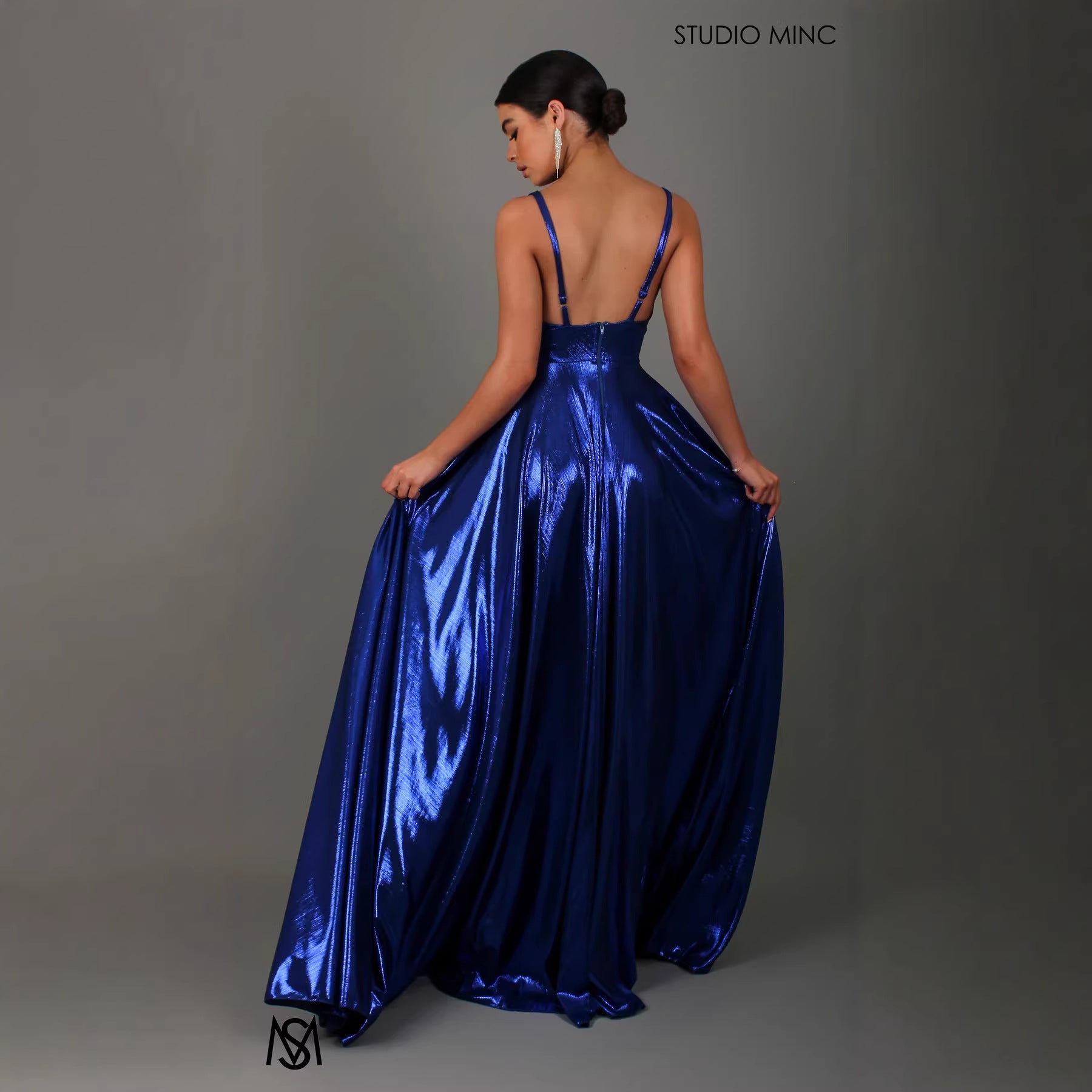 Draped-shoulder Long Dress Sleeveless High-waisted Split Dress