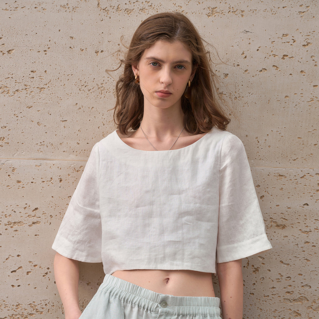 Loose-fitting Round-neck Mid-sleeve Summer Euro-American Crop Top